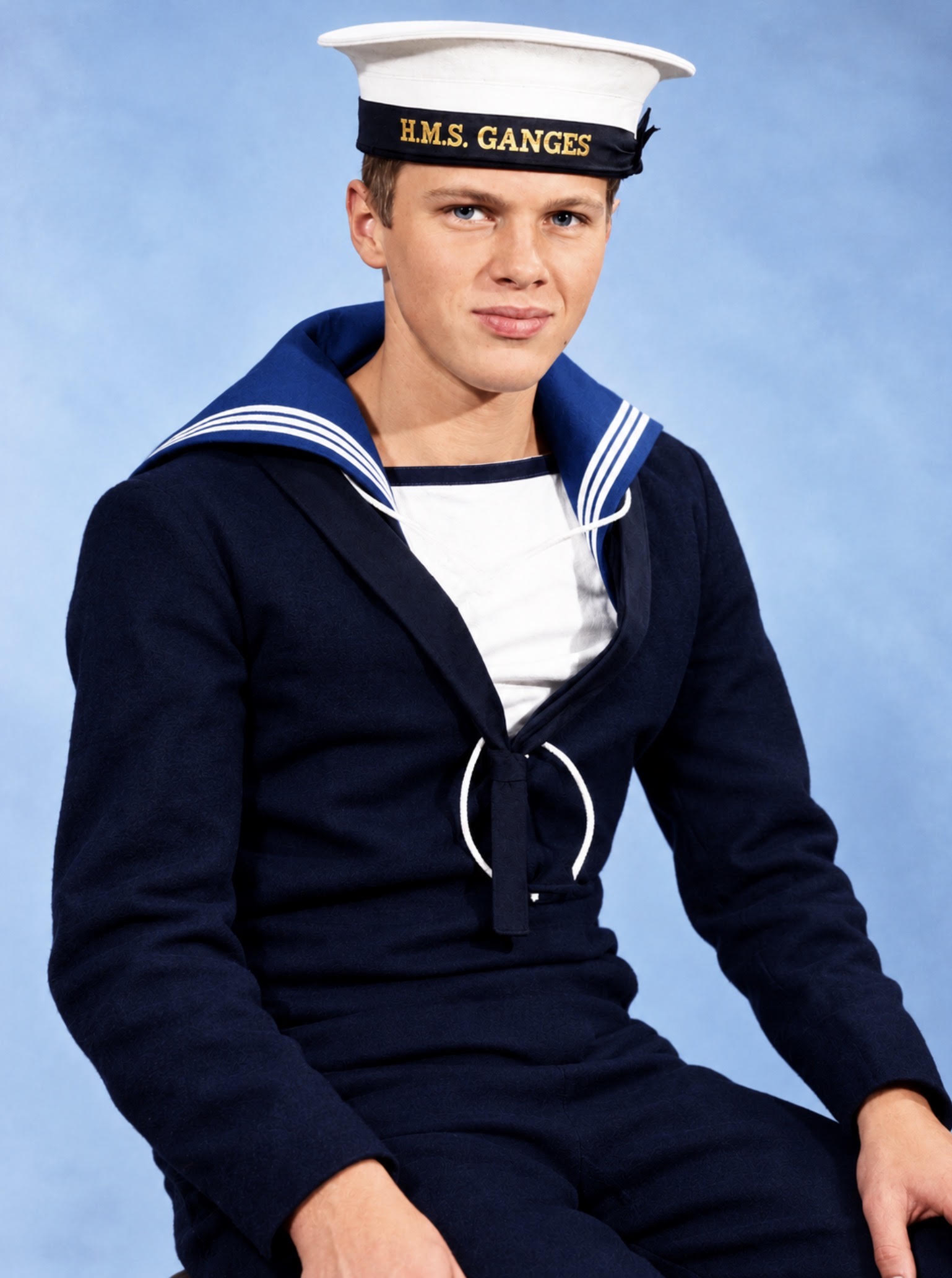 Young Marc in Royal Navy uniform with HMS Ganges on his cap